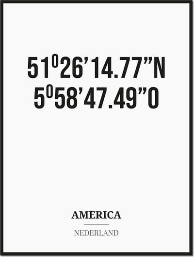 Poster/kaart AMERICA met coördinaten