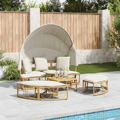 vidaXL - Loungebed - voor - buiten - met - luifel - en - kussens - poly - rattan