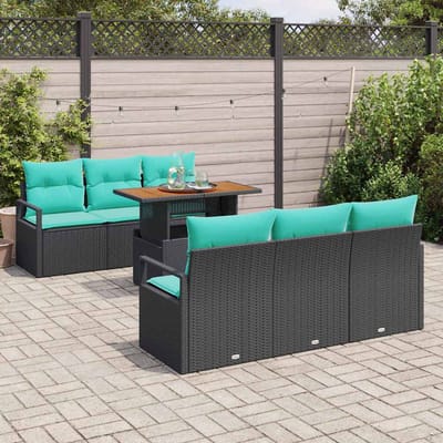 vidaXL - Tuinbank - Set - 7 - st - 6-Aantal - zitplaatsen - Zwart - en - blauw