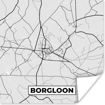 Poster België – Borgloon – Stadskaart – Kaart – Zwart Wit – Plattegrond - 100x100 cm XXL