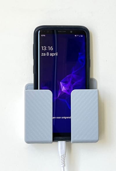 Telefoonhouder, organizer aan de muur/Telefoon wandhouder/ Telefoonhouder bureau/ Telefoonhouder bed/ Telefoonhouder stopcontact/ Muurhouder/Lichtgrijs