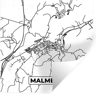 Muurstickers - Sticker Folie - Zwart Wit – België – Plattegrond – Stadskaart – Kaart – Malmedy - 100x100 cm - Plakfolie - Muurstickers Kinderkamer - Zelfklevend Behang XXL - Zelfklevend behangpapier - Stickerfolie