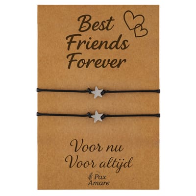 Vriendschapsarmbandjes voor 2 "Best Friends Forever" - Sterretjes - BFF Armbandjes met Persoonlijk Cadeau Kaartje - Zilverkleurig - Elastisch Verstelbaar - Pax Amare