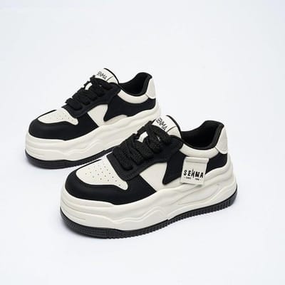 Printemps Nouveaux Chaussures de Planche Décontractées à Semelles Épaisses et Rehaussantes pour Femmes Semelles Muffin Chaussures Blanches Décontractées 40 noir