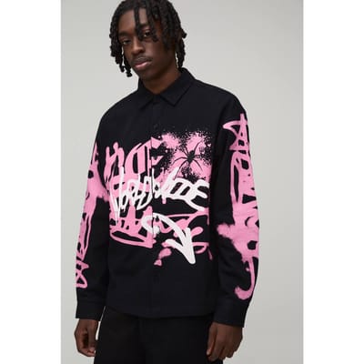 Oversized Shirt Met Lange Mouwen En Graffiti Spuitverf Print | Black | Size XS