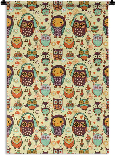 Wandkleed - Wanddoek - Uil - Koptelefoon - Patroon - 120x180 cm - Wandtapijt