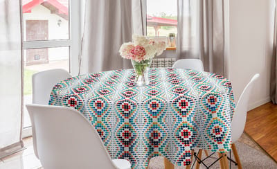 ABAKUHAUS geometrisch rond tafelkleed, modern rond motief, cirkelvormige tafelkleedbedekking voor eetkamerkeukendecoratie, 150 cm, meerkleurig