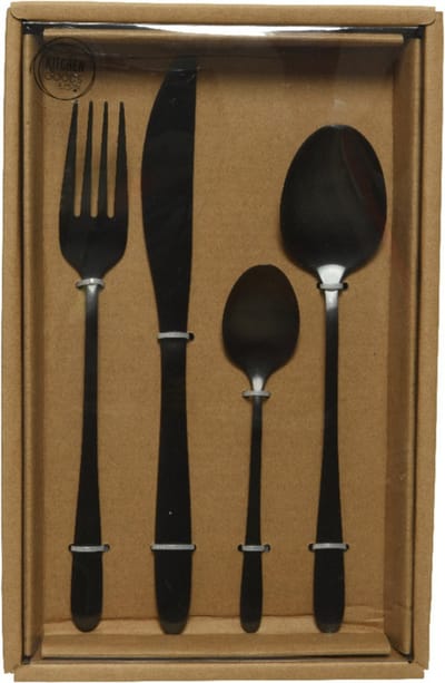 Besteksets/bestek set 16-delig zwart voor 4 personen - Tafelbestek voor ontbijt lunch en diner