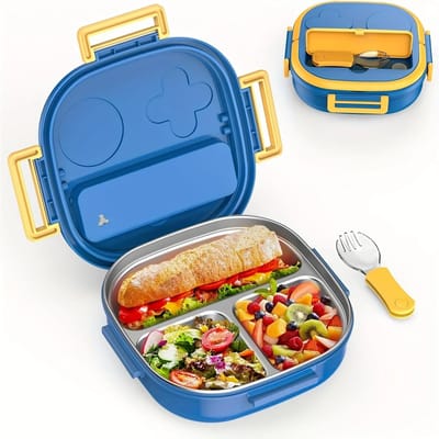 Boîtes à lunch et assiettes en acier inoxydable de 500 ml pour l'extérieur, Boîtes à lunch pour enfants en forme de bébé robot, et Appareils portables 3&1