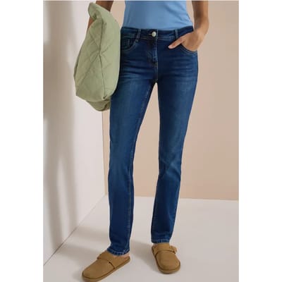 Jeans met Mid Waist-taille en Straight Leg-pijpen in casual pasvorm