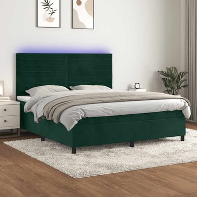 vidaXL - Boxspring - met - matras - en - LED - fluweel - donkergroen - 160x200 - cm