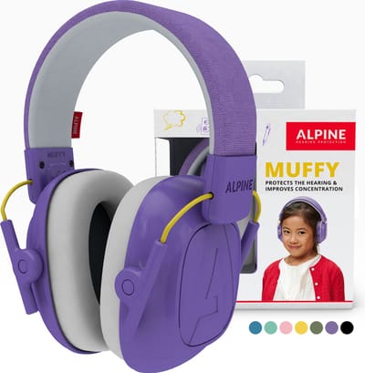 Alpine Muffy Kids Gehoorbescherming Kinderen 25 dB (5–16 Jaar) - Verstelbare Oorkappen voor Focus, School & Evenementen - Comfortabele & Opvouwbare Oorbeschermers - Paars