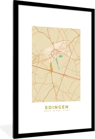 Fotolijst incl. Poster - Kaart - België - Plattegrond - Edingen - Stadskaart - 80x120 cm - Posterlijst