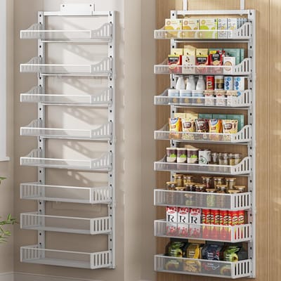 Boven de deur voorraadkast organizer 8-laags - metalen kruidenrek - verstelbare mand - ideaal voor keuken en badkamer - ShopVlot