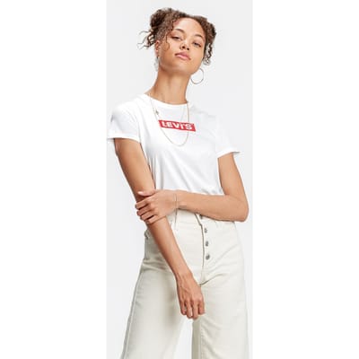 Levi's The Perfect Tee Box Tab White Graphic Maat: XS | Tops Outlet | Dames | Wit