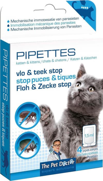The Pet Doctor - Vlo & Teek Stop Pipettes voor katten - Dierenverzorging - 4 Pipetten