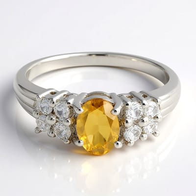 Cavill - Elegante Damesring - 925 Sterling Zilver - Champagne Kwarts 0,65 ct & Witte Topaas 0,375 ct - Ovale Edelsteenvorm