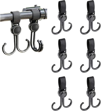 Allecto Plus - Kinderwagenclips 6 stuks voor buggy - 360 graden draaibare karabijnhaak - fiets en motorhaken - handig voor tassen - kinderwagenaccessoire