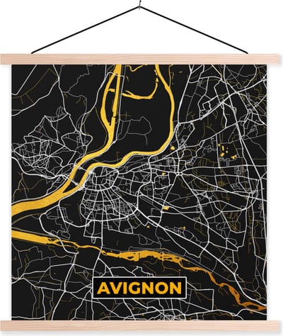 Posterhanger incl. Poster 40x40 cm - Schoolplaat - Plattegrond – Kaart – Avignon - Frankrijk – Stadskaart - Textielposter - Blanke latten - Stadskaart