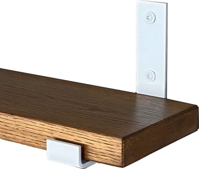 GoudmetHout® Wandplank Industrieel - 40 x 15 cm Muurplank - Donker Eiken Hout - Decoratie Wandrek & Boekenrek - Hangplank Keuken - Wall Shelf + 2 Mat Witte Plankdragers van Staal