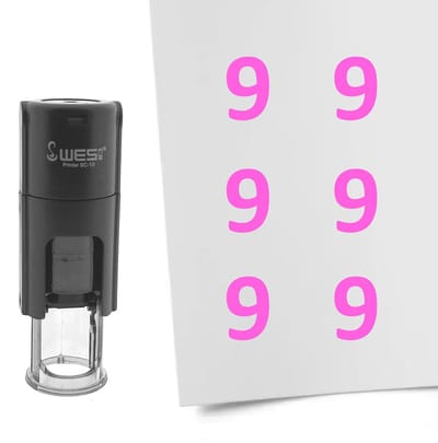 CombiCraft Stempel Getal 9 10mm rond roze inkt - per 1 stuk