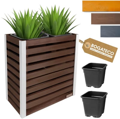 BOGATECO Houten Bloembak | Plantenbak | Bloempot 82x68x36 cm | Kruidenpot voor Thuis Tuin Balkon Terras | Pot met Kunststof Inzetstuk | Geïmpregneerd | Donkerbruin