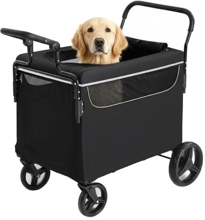 Solayne Hondenbuggy - Hondenkar - Hondenbox - Inklapbaar - Hondenbuggy all terrain - Tot 50 kg - 360C draaibare wielen - Zwart