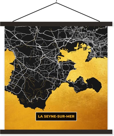 Posterhanger incl. Poster 60x60 cm - Schoolplaat - Kaart – Stadskaart – Frankrijk – Plattegrond - la Seyne-sur-Mer - Textielposter - Zwarte latten - Stadskaart