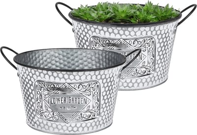 Sunnydays Teil/plantenpot/bloempot - 2x - zink - zilver - D22 x H12 cm