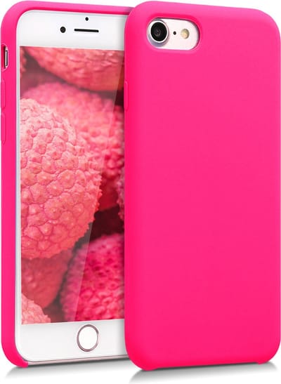 kwmobile telefoonhoesje geschikt voor Apple iPhone SE (2022 / 2020) / iPhone 8 / 7 - Hoesje met siliconen coating - Smartphone case in neon roze