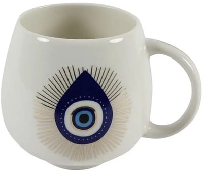 Bricard – mok – Eye – Nazar motief – wit-goud – porselein Ø7,5x9,6 cm 450 ml