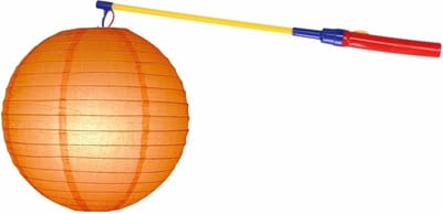 Oranje lampion 25 cm met lampionstokje - Sint Maarten lampionnen