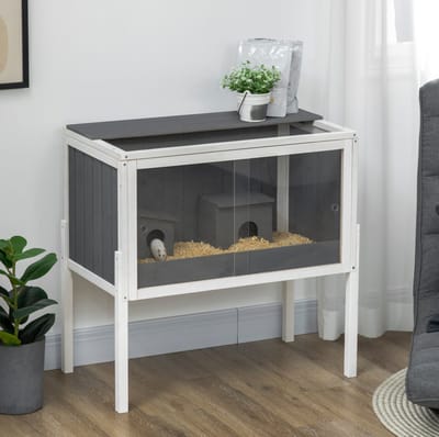 HAUSS SPOLE Hamsterkooi – 82 x 45 x 81 cm – Met 2 Hokken En Opbergplank – Hout En Verzinkt Draad – Donkergrijs – Voor Knaagdieren