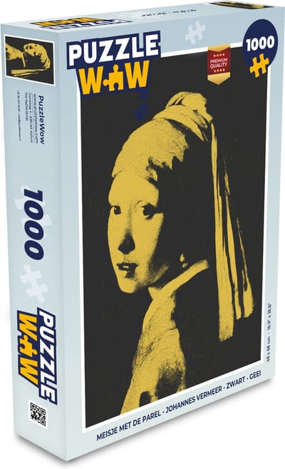 Puzzel Meisje met de parel - Johannes Vermeer - Zwart - Geel - Legpuzzel - Puzzel 1000 stukjes volwassenen