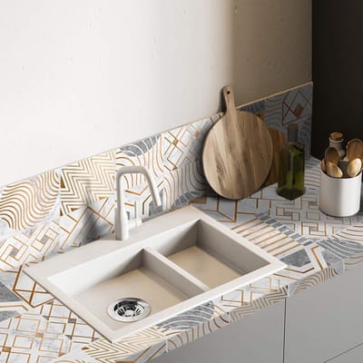 Dailygoods- Tegelstickers 10 Stuks - Zelfklevende Sticker - Geometrische Metallic - Decoratie voor Keuken/Badkamer - 15x15 cm - Eenvoudig aan te Brengen - Muursticker