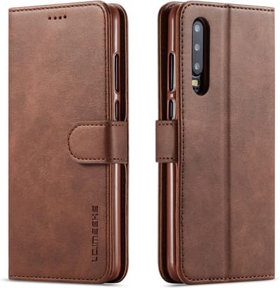 LC.IMEEKE Luxe Book Case - Geschikt voor Huawei P30 Hoesje - Donkerbruin