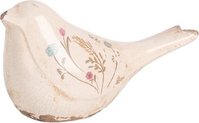 Clayre & Eef Decoratie Beeld Vogel 22x9x12 cm Beige Keramiek