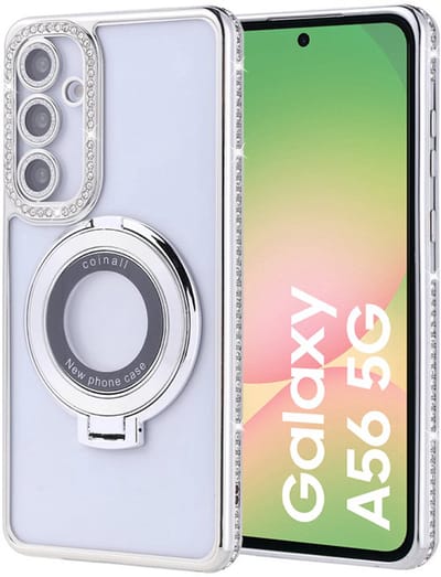 Hoesje met ringhouder geschikt voor samsung galaxy A56 met diamant glitters - Arara backcover - Zilver