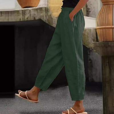 Damesbroek Katoen Linnen Effen Kleur Modieus Casual Dagelijks Zijzak Elastisch Casual Broek Damesbroek XXXXXL legergroene kleur