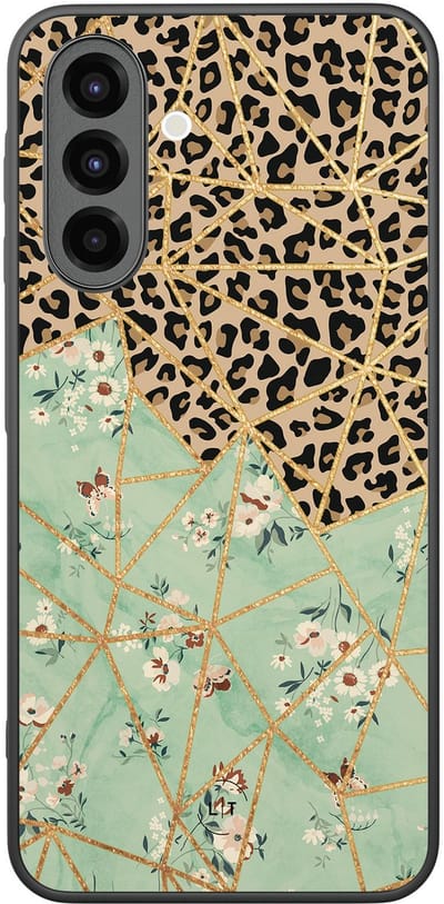 Leuke Telefoonhoesjes - Hoesje geschikt voor Samsung Galaxy A26 - Luipaard bloemen print - Backcover zwart - Print / Illustratie - Multi
