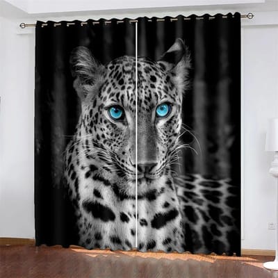 3D Goedkope Animal Wild Leopard Cheetah Raambehandelingen Kat 2 Stuks Dunne Shading Gordijn Woonkamer Slaapkamer Home Decor Haak W50xH130(CM)x2PCS-Grommet Top