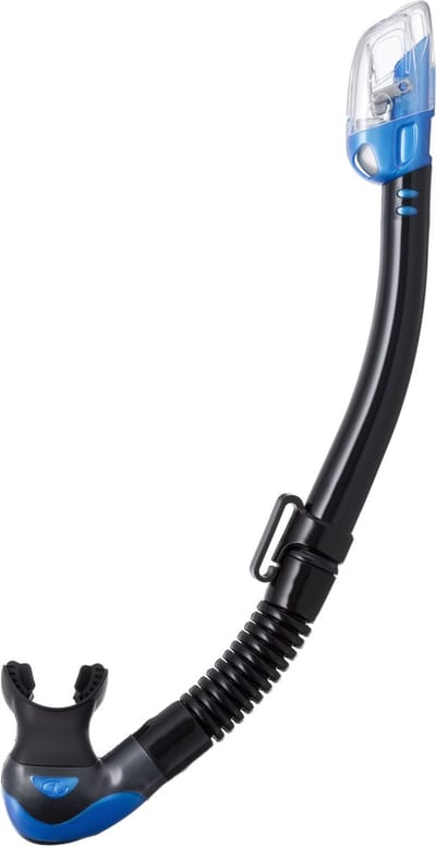 TUSA Hyperdry Elite II – Premium snorkel met droogtop systeem en hypoallergene siliconen mondstuk – Zwart/Lichtblauw – SP0101QB FB