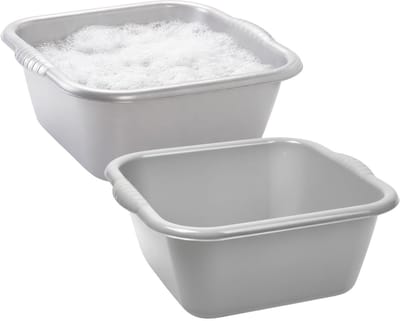 Afwasbak teil - 2x - 10 liter - zilvergrijs - kunststof - 36 x 34 x 14,5 cm