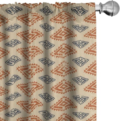 ABAKUHAUS Sambia Gordijnen – 2x75x225 cm – microvezel – halverduisterend – zand/oranje & donkerblauw