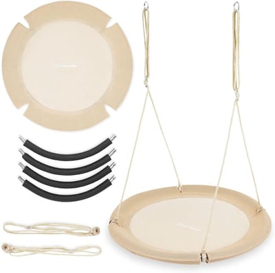 Schommel ooievaarsnest - Nestschommel tuin - Buiten spelen - Verstelbare touwen - Diameter 100 cm - Beige boho