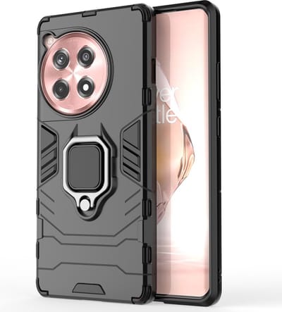 Coverup Hoesje - Geschikt voor OnePlus 12R Hoesje - Coverup Ring Kickstand Back Cover - Zwart