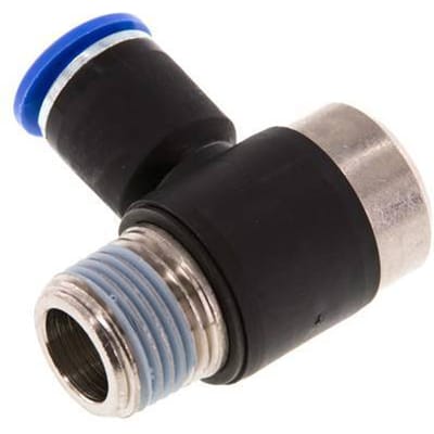 12mm x R1/2'' 90 graden L-vorm Messing/PA 66 Insteekfitting Buitendraad Binnenzeskant Draaibaar NBR