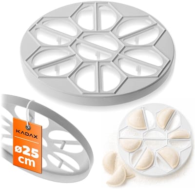KADAX deegvormer ⌀ 25 cm van kunststof, dumplingmaker met 14 holtes, ronde vorm voor zelfgemaakte Maultaschen, pelmeni, pierogi, ravioli en dumplings