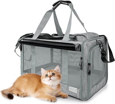 Opvouwbare Transportbox voor Katten en Kleine Honden tot 9 kg Met Privacy Scherm en Ademend Gaas Donkergrijs