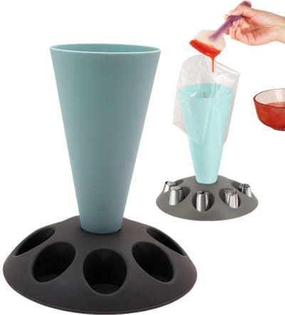 1-delige set - Spuitzakhouder - Opbergrek met meerdere vakken voor handige organisatie - Hulprek voor bakken - Accessoires voor het spuiten van gebak - 19*10*21,6 cm - Voor het spuiten en vullen van gebak in de keuken - Blauw, Zwart